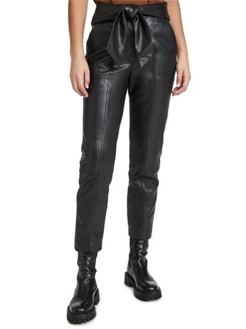 Jonathan Simkhai Tessa Vegan Leather Tie Waist Pants Size 8 Black